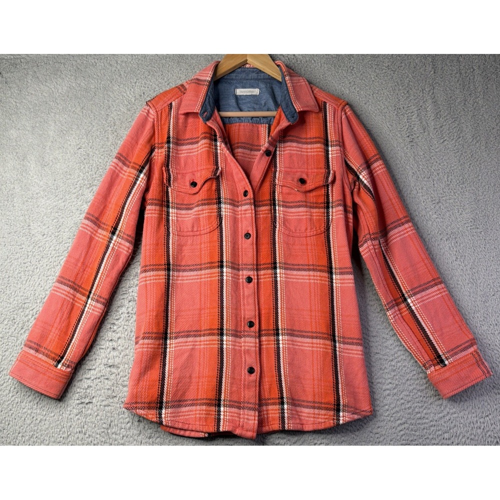 Outerknown Blanket Shirt Womens Size M/L Orange Plaid Button Down Long Sleeve